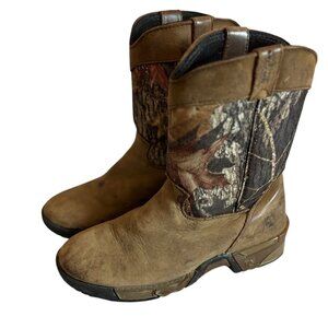 Rocky Kids Leather Western Camouflage 6” Outdoor Brown Slip On Boots Size 4M